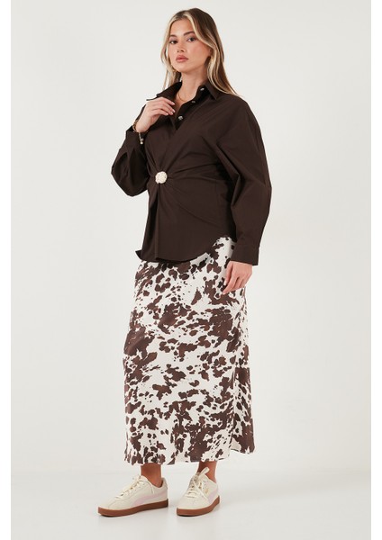 Pamuklu Regular Fit Broş Detaylı Uzun Kollu Gömlek Bayan Gömlek 6834990 fiyatları