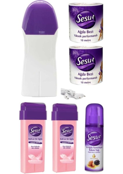 Hassas Cilt Için Kartuş Roll-On Seti, 2 Makine, 10M Bezi, Temizlik Yağı, Pudralı Ağda
