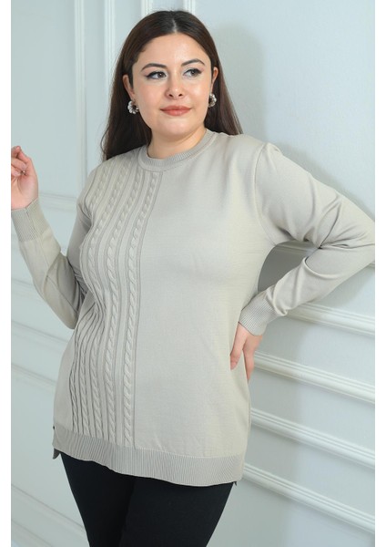 Kadın Tek Taraf Saç Örgülü Büyük Beden Likralı Tunik Bluz