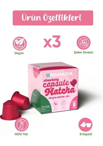 Berry-Vanilla Matcha - Çilek Vanilya Aromalı Matcha Kapsül 3'lü Paket