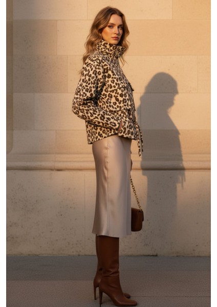 Kadın Leopar Desenli Düğmeli Uzun Kollu Kot Mont Ceket – Yeni Sezon Kadın Ceket fiyatları