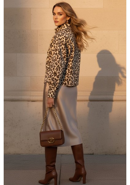 Kadın Leopar Desenli Düğmeli Uzun Kollu Kot Mont Ceket – Yeni Sezon Kadın Ceket indirimleri