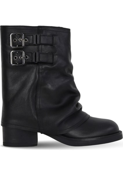 Siyah Deri Kadın Topuklu Bot 39WB1429 39WB1429