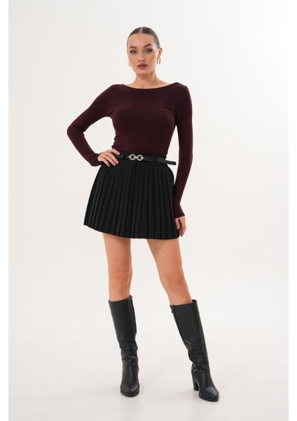 Pileli Siyah Mini Etek