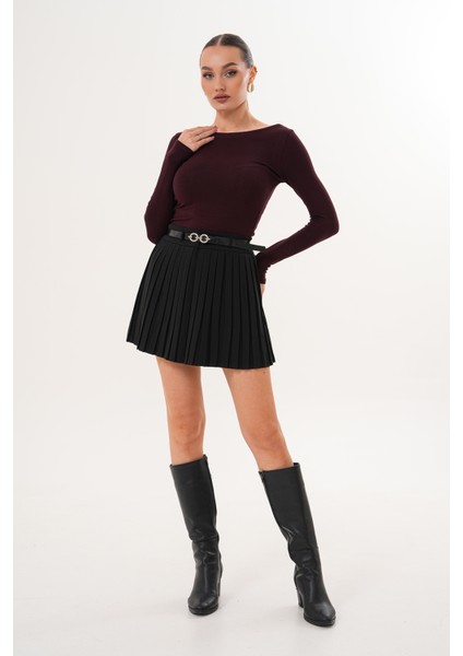 Pileli Siyah Mini Etek modelleri