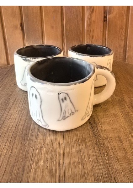 Cadılar Bayramına Özel El Yapımı Seramik Iç Kısmı Siyah ve Dışı Hayalet Çizimi ile Süslenmiş Hallowen Özel 200ML Fincan fiyatları