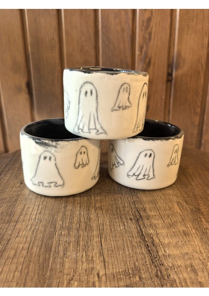 Cadılar Bayramına Özel El Yapımı Seramik Iç Kısmı Siyah ve Dışı Hayalet Çizimi ile Süslenmiş Hallowen Özel 200ML Fincan fırsatları