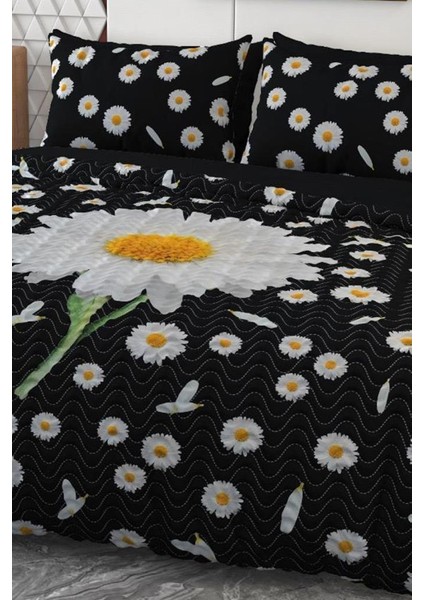 Daisy Mikro Saten 3D Dijital Baskılı Dört Mevsim Çift Kişilik Nevresim Takımı