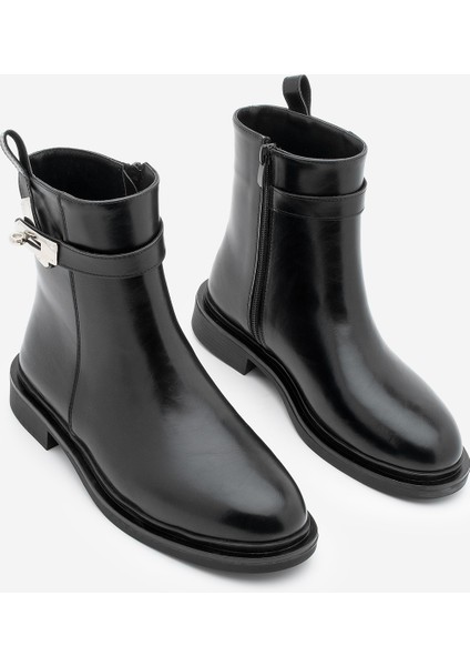 Kadın Fermuarlı Tokalı Günlük Bot Velis Siyah