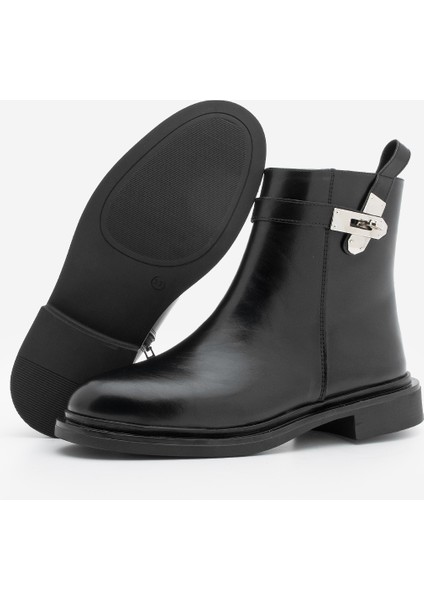 Kadın Fermuarlı Tokalı Günlük Bot Velis Siyah