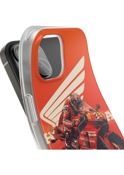 iPhone 11 Uyumlu Telefon Kılıfı – Şeffaf Desenli Kapak | Honda Yarış Motoru Tasarım