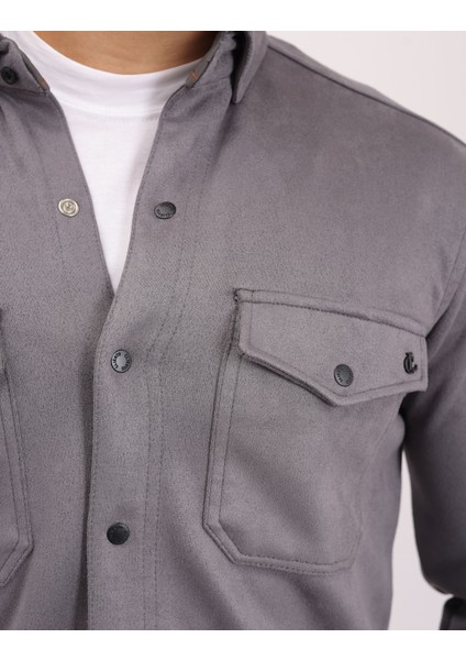 Likralı Scuba Süet Kumaş Uzun Kollu Modern Erkek Gömlek modelleri
