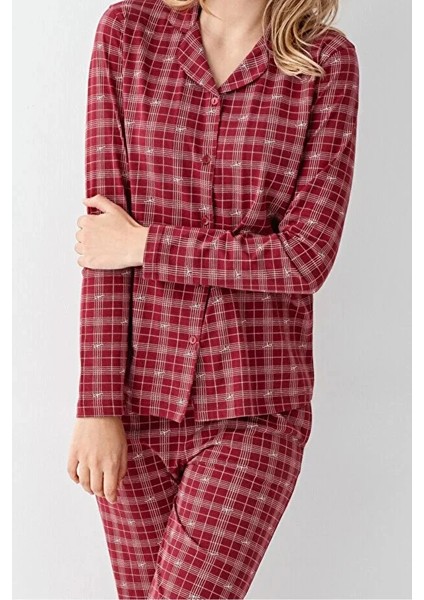 Uzun Kol Önden Düğmeli Ekoseli Kadın Pijama Takım 3447 fiyatları