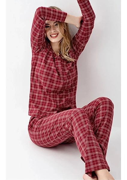 Uzun Kol Önden Düğmeli Ekoseli Kadın Pijama Takım 3447 fırsatları
