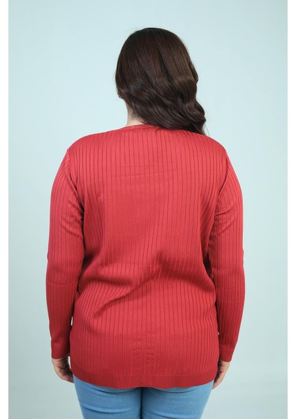 Kadın V Yaka Önü Şeritli Fitilli Soğuk Iplik Büyük Beden Triko Bluz fırsatları