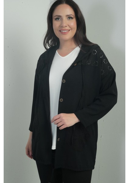 Kadın Kapüşonlu Önü Düğmeli Cepli Fistolu Büyük Beden Hırka fiyatları