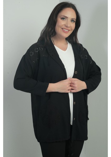 Kadın Kapüşonlu Önü Düğmeli Cepli Fistolu Büyük Beden Hırka modelleri