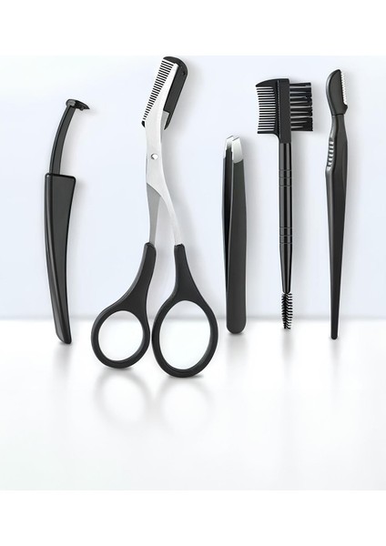 Çelik 5 Parça Kaş Seti, Makas ve Ustura, Şekillendirme Aracı