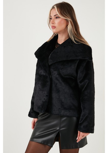 Oversize Geniş Yaka Çıtçıt Düğmeli Astarlı Peluş Mont Bayan Mont 6839623 indirimleri