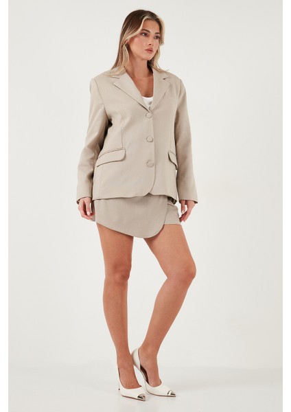 Taşlı Regular Fit Broş Detaylı Ceket-Şort Etek Takım Bayan Takım 6839618