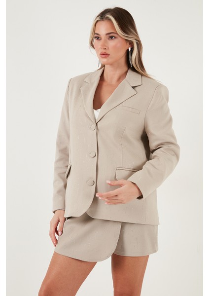 Taşlı Regular Fit Broş Detaylı Ceket-Şort Etek Takım Bayan Takım 6839618 modelleri