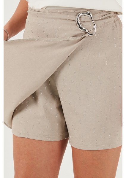 Taşlı Regular Fit Broş Detaylı Ceket-Şort Etek Takım Bayan Takım 6839618
