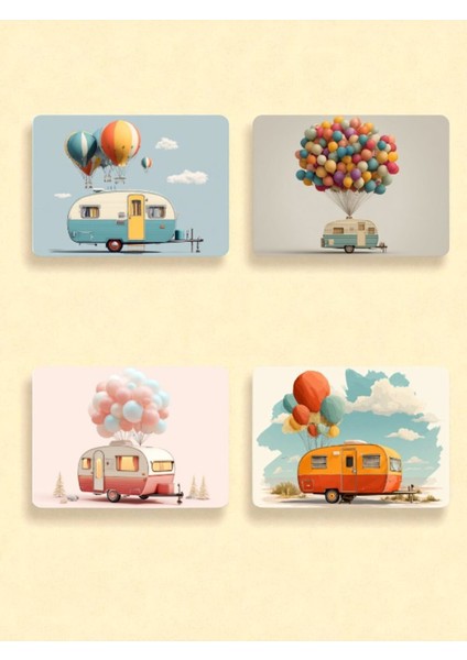 Karavan ve Balon Baskılı 4'lü Mousepad 17X21 cm