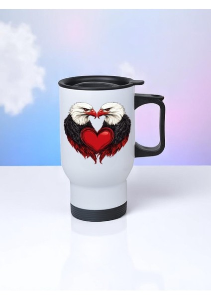 Kalpli Kartal Baskılı Kulplu Çelik Bardak Termos 450 ml