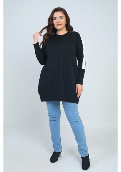 Kadın Kolları Şeritli Büyük Beden Tunik Bluz modelleri