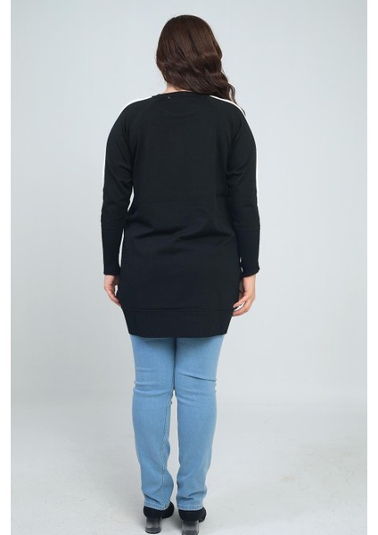 Kadın Kolları Şeritli Büyük Beden Tunik Bluz fırsatları