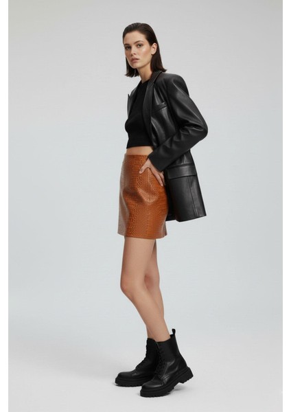 Konyak Kroko Desenli Hakiki Deri Mini Etek fırsatları