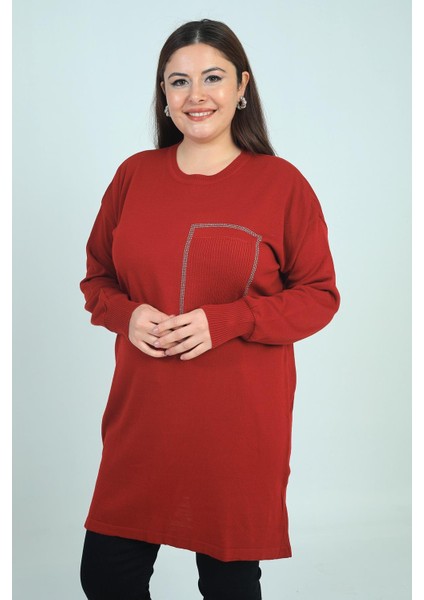 Kadın Önü Tek Cepli Taş Baskı Detaylı Büyük Beden Trikotunik Bluz fiyatları