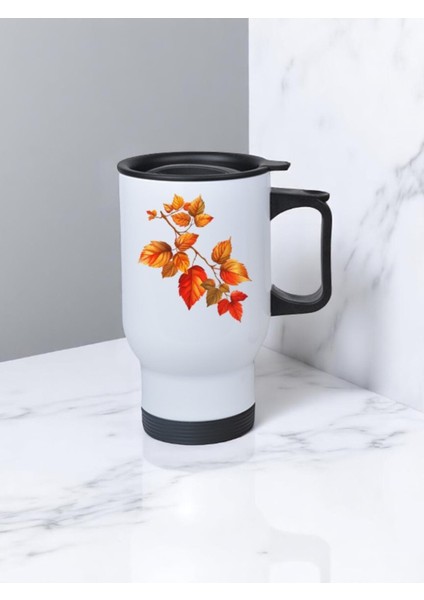 Kurumuş Dal Baskılı Kulplu Çelik Bardak Termos 450 ml