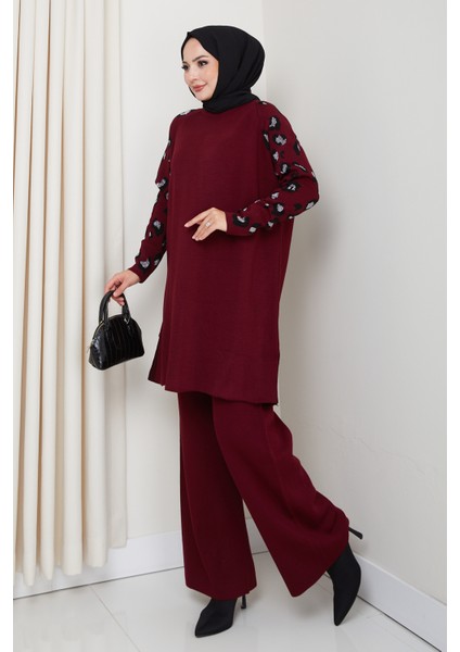 Leopar Simli Kol Desenli Pantolonlu Tunik Takım modelleri