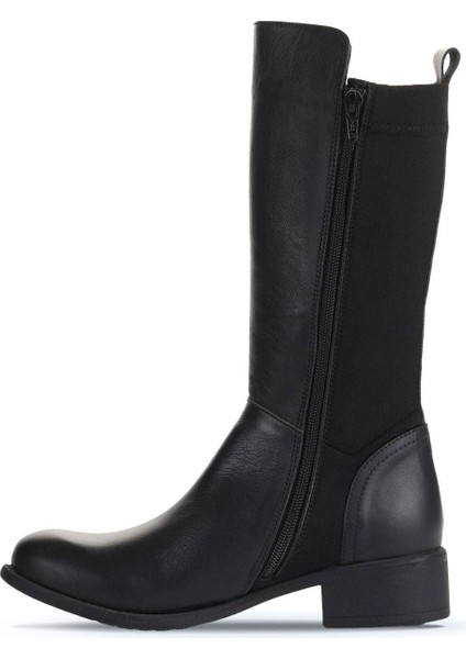 Siyah Deri-Streç Kadın Düz Çizme 01WZ7406 01WZ7406 modelleri