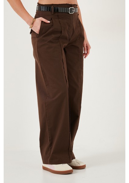 Pamuklu Relaxed Fit Geniş Paça Dikiş Detaylı Kemerli Pantolon Bayan Pantolon 68351208 fırsatları