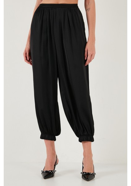 Comfort Fit Yüksek Bel Lastikli Paça Saten Pantolon Bayan Pantolon 68351217 fiyatları