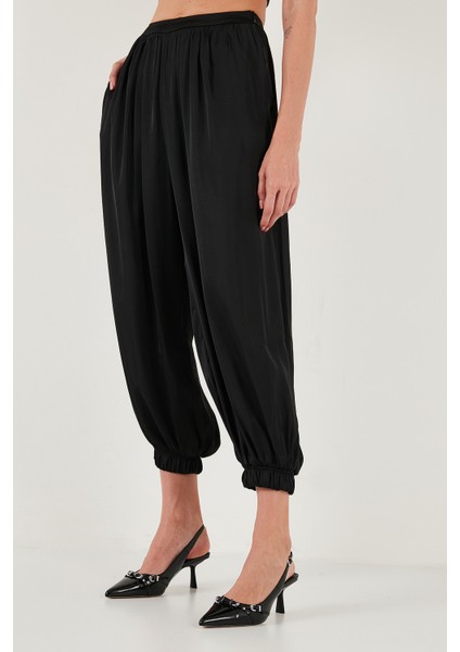 Comfort Fit Yüksek Bel Lastikli Paça Saten Pantolon Bayan Pantolon 68351217 fırsatları