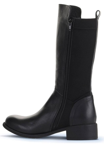 Siyah Deri-Streç Kadın Düz Çizme 01WZ7406 01WZ7406 fırsatları