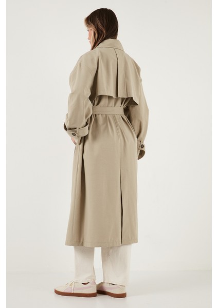 Pamuklu Oversize Kruvaze Yaka Düğmeli Uzun Trençkot Bayan Trençkot 6839605 indirimleri