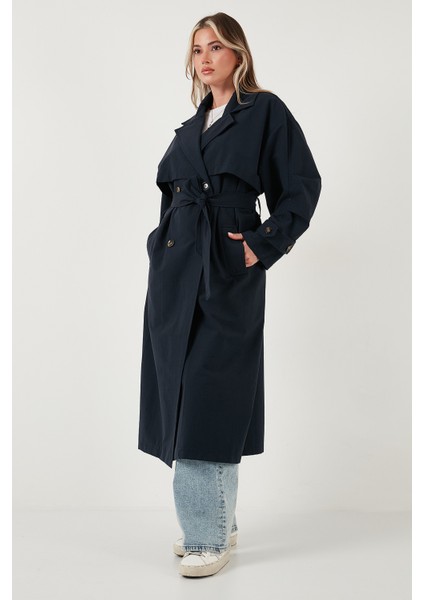 Pamuklu Oversize Kruvaze Yaka Düğmeli Uzun Trençkot Bayan Trençkot 6839605 fiyatları