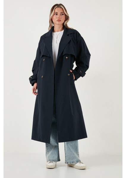 Pamuklu Oversize Kruvaze Yaka Düğmeli Uzun Trençkot Bayan Trençkot 6839605 fırsatları