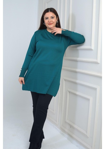 Kadın Ön Yanlar Saç Örgülü Büyük Beden Soğuk Iplik Tunik Bluz