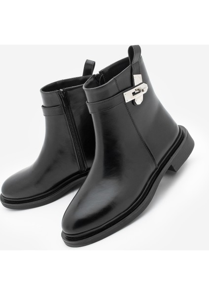 Kadın Fermuarlı Tokalı Günlük Bot Velis Siyah