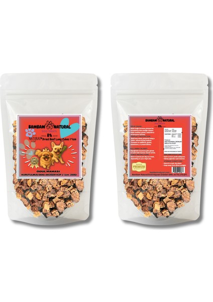 %100 Doğal Dana Akciğer Küp 1x1 cm 250GR Köpek Ödül ve Eğitim Maması – Katkısız, Koruyucusuz, Yüksek Proteinli Doğal Çiğneme Atıştırmalığıı