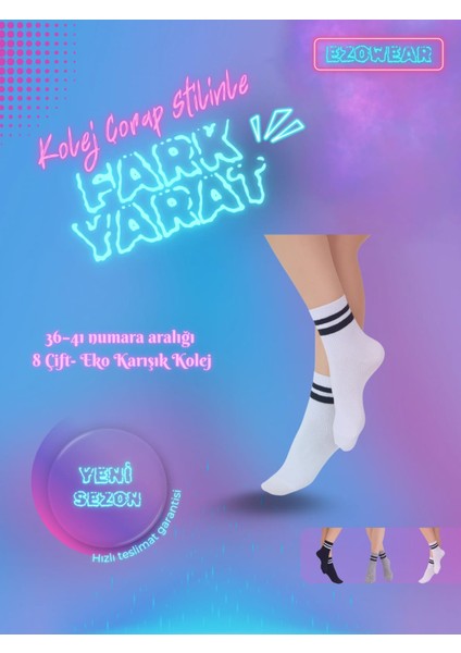 Kadın Karışık 8'li Kolej Çorap Seti - Rahat ve Şık Kullanım