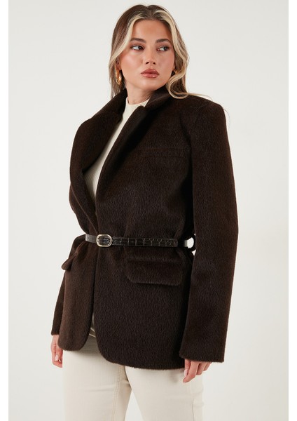 Regular Fit Astarlı Kemer Detaylı Peluş Dokulu Ceket Bayan Ceket 6839490 fırsatları