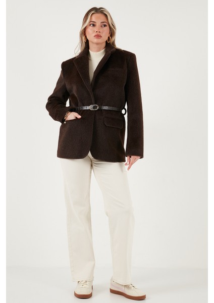 Regular Fit Astarlı Kemer Detaylı Peluş Dokulu Ceket Bayan Ceket 6839490 indirimleri