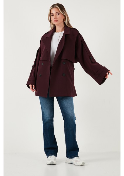 Relaxed Fit Kruvaze Yaka Düğmeli Astarlı Trençkot Bayan Trençkot 6839580 modelleri