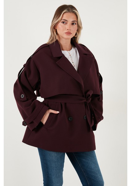 Relaxed Fit Kruvaze Yaka Düğmeli Astarlı Trençkot Bayan Trençkot 6839580 fırsatları